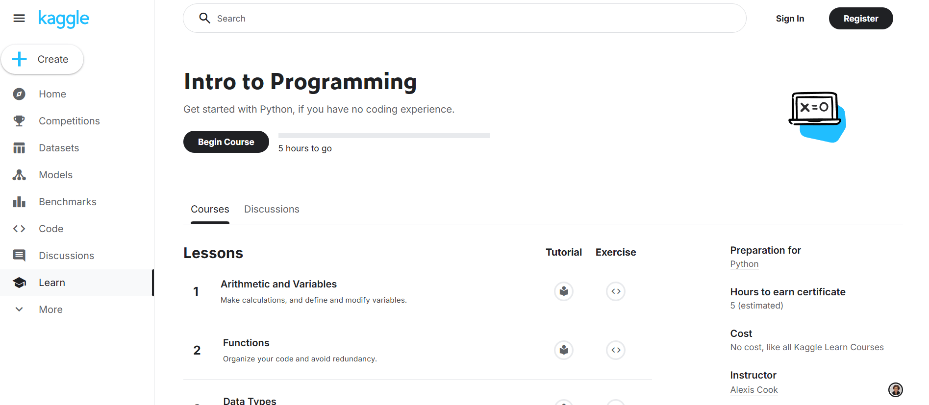 Kaggle Learn Intro To Programming